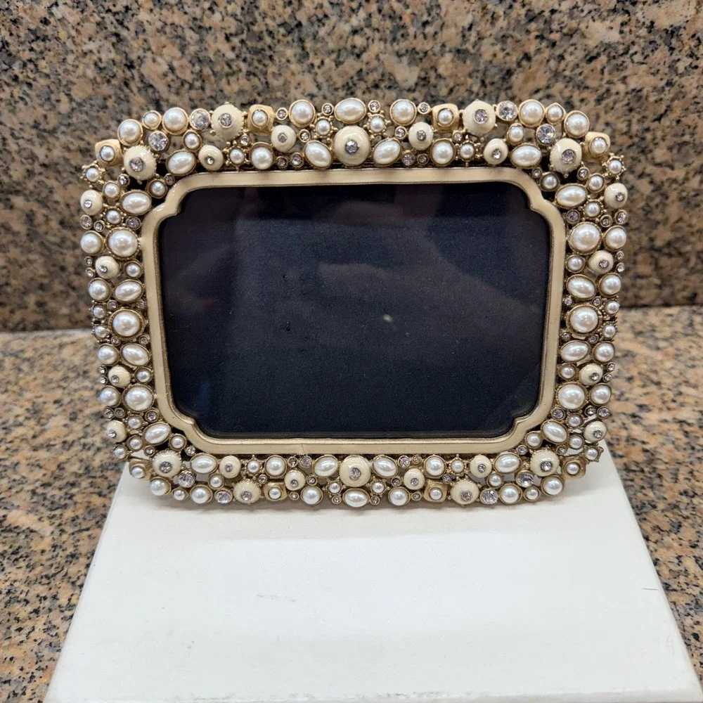 Two's Company Margrit Gold Pearl AustrianCrystal Photo Frame 3.5x5 Wedding Decor